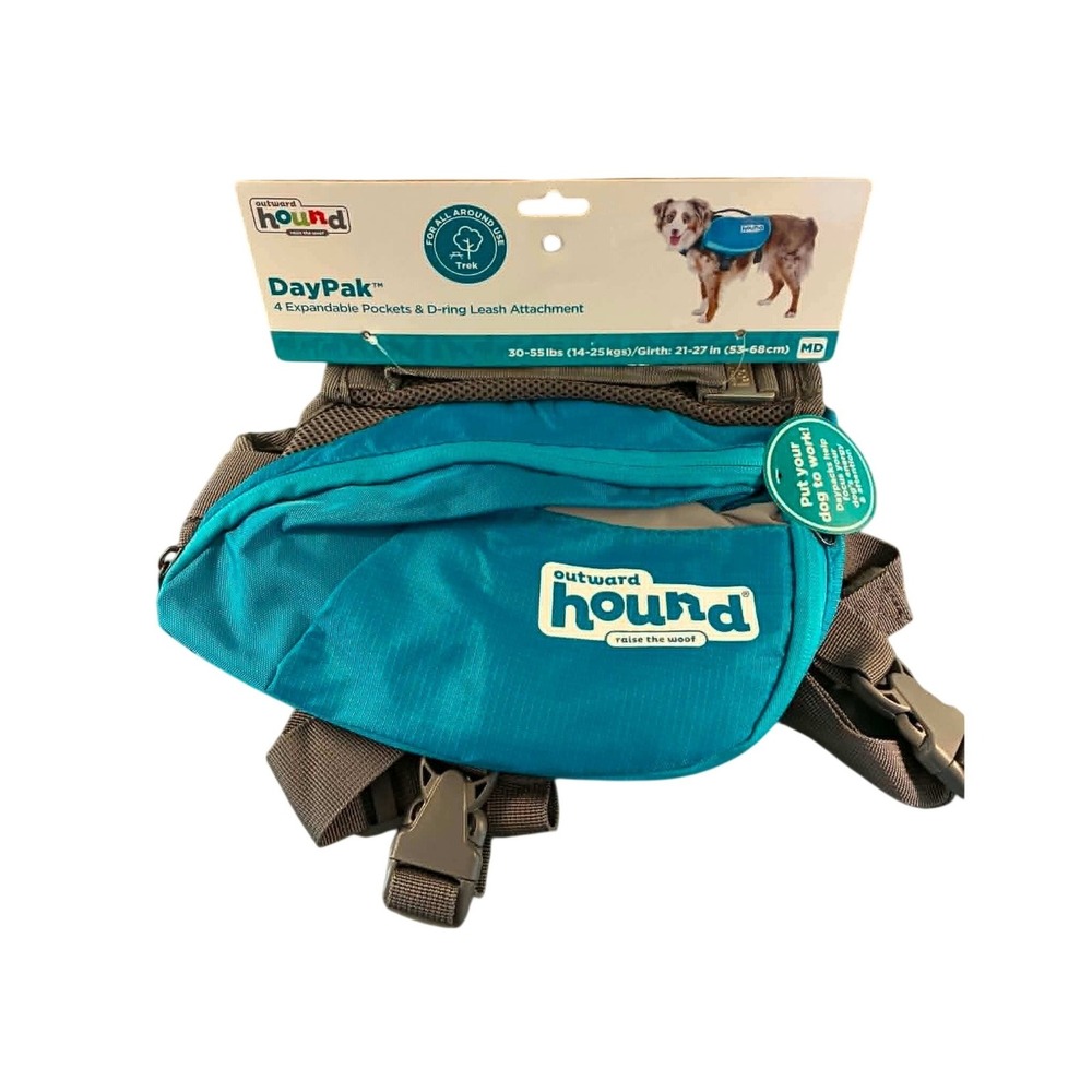 Outward Hound DayPak Dog Backpack Medium Teal New 4 Pockets D-Ring Hiking Vest